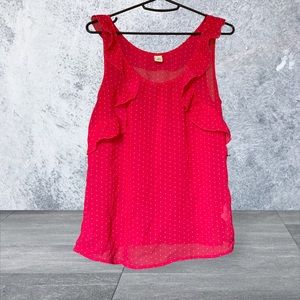 Old Navy Medium Ruffled Neckline Pink Polka Dot Tank Top